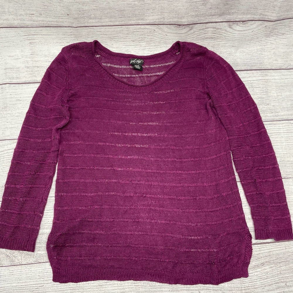 Lord & Taylor Purple Linen Open Knit Sweater Pullover Round-neck size M